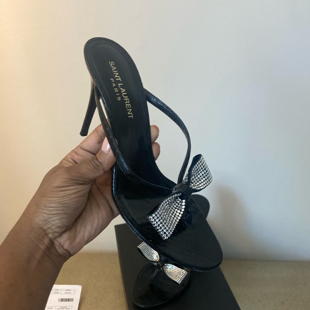 SAINT LAURENT LEXI SWAROVSKI BOW SANDAL